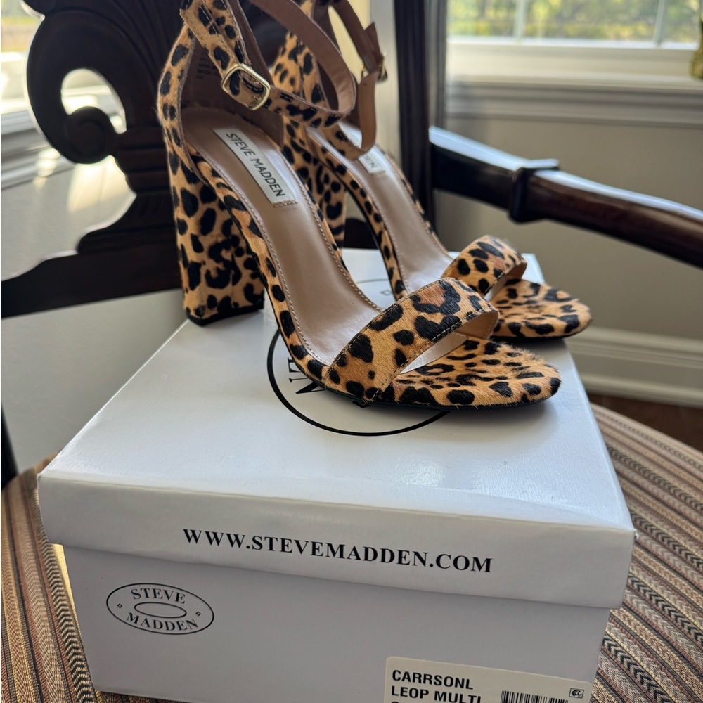 Steve Madden Leopard Print Block Heel Sandals 8.5 EEEEEEUC